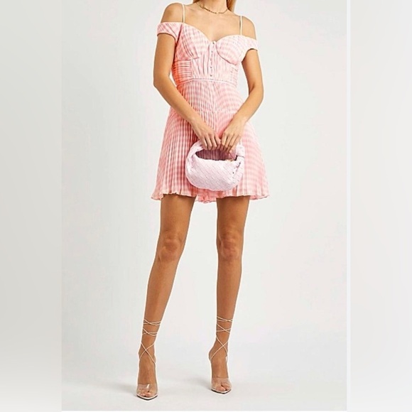 Self-Portrait pink gingham mini dress size 4 NWT - Picture 4 of 11